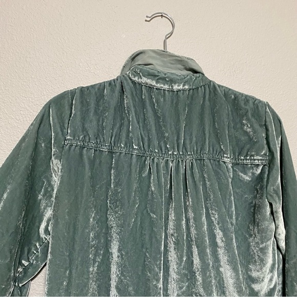 Maeve by Anthropologie Seafoam Velvet Button Front Blouse - Picture 8 of 8